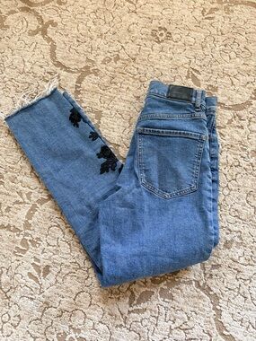 Express Slim Super High Rise with Black Floral Embroidery